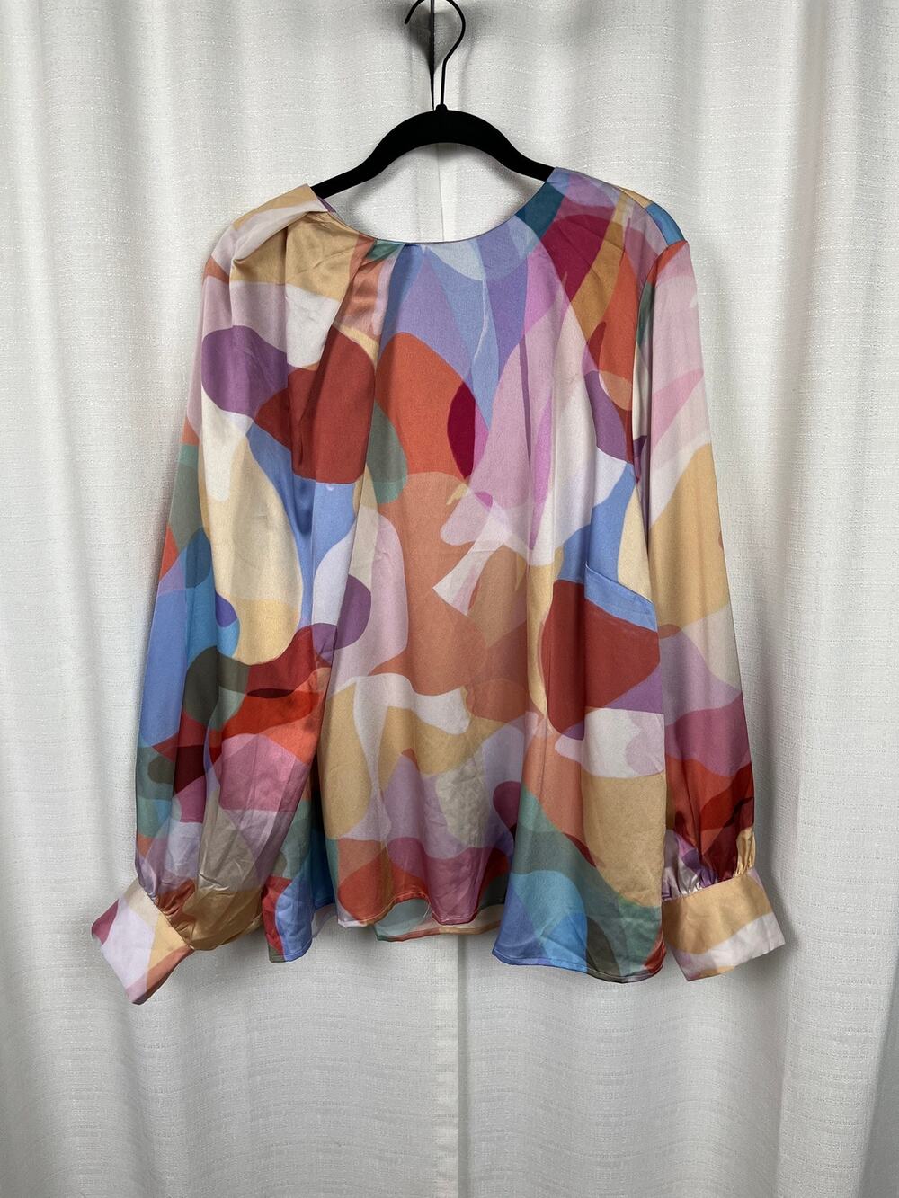 Eloquii Blue Purple Tan Multi Abstract Print Blouse Sz.22W NWT